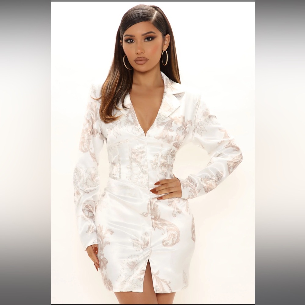 Elite Views Satin Blazer Dress - Ivory/combo